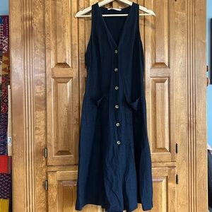 Zara Navy Blue Sleeveless Buttoned Midi Sundress